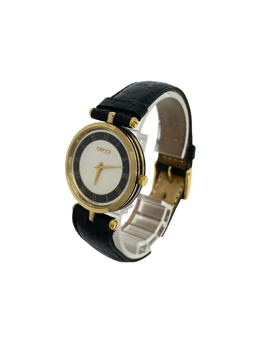 Gucci Vintage Dress Watch Leather Quartz Wrist Black